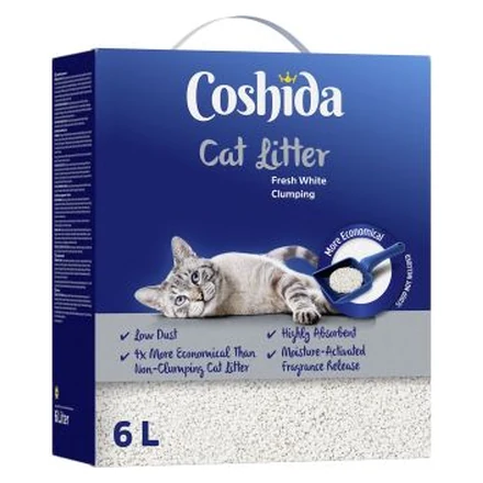 Coshida Fresh White, litière agglomérante parfumée 6 L vendue chez Lidl