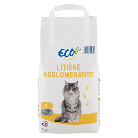 Éco+ litière minérale agglomérante 5 L, marque premier prix E.Leclerc