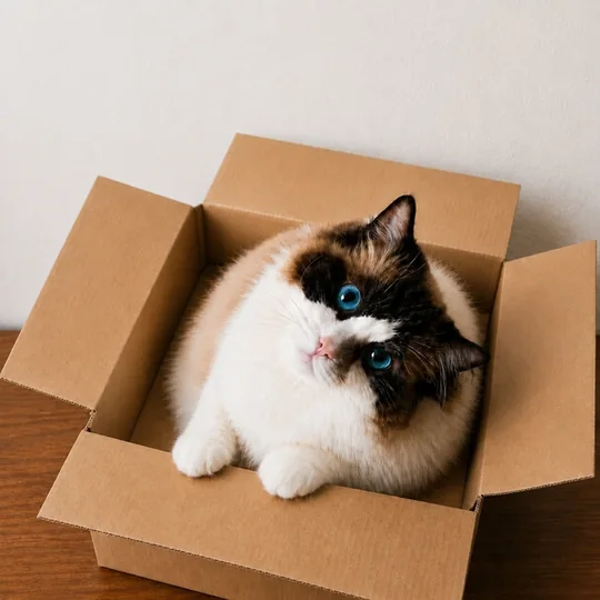Un chaton des Iris Polaires installé dans sa caisse de transport, prêt pour son voyage